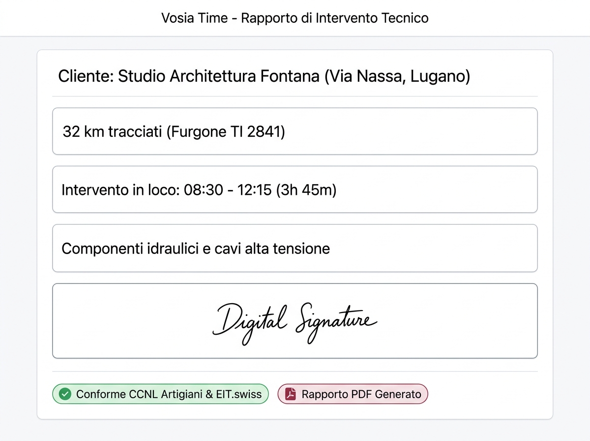 Vosia Time - Rapporto di Intervento e Rimborso Chilometrico per Artigiani e Tecnici